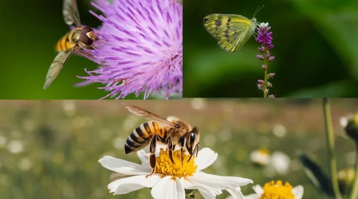 Pollinators like bees and butterflies help plants reproduce, sustaining biodiversity and ecosystem health.